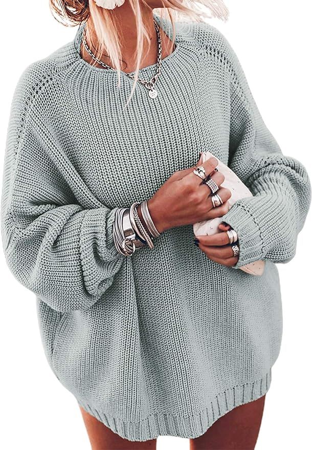Ugerlov Women's Oversized Sweaters Batwing Sleeve Mock Neck Jumper Tops Chunky Knit Pullover Swea... | Amazon (US)