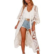 JDiction Women Swimsuit Cover Up Bathing Suit Kimono Long Beach Dress Floral Lace Bikini Swim Coveru | Amazon (US)