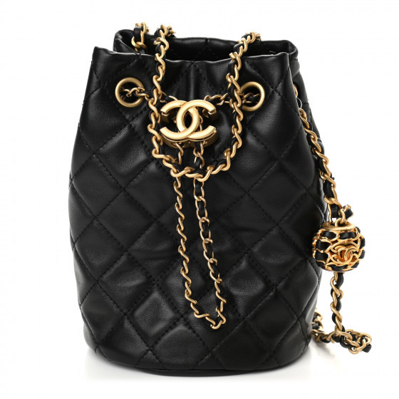 CHANEL Lambskin Quilted Pearl Crush Drawstring Bag Black | Fashionphile