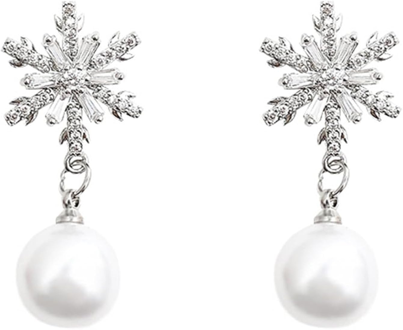 W WEILIRIAN Vintage Crystal Snowflake Earrings Pearl Dangle Drop Earrings Silver Rhinestone Flowe... | Amazon (US)