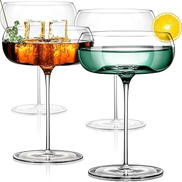 Unique Coupe Glasses | Set of 4 | 8 oz | Hand-Blown Crystal Round Martini Glasses | Art Deco Cock... | Amazon (US)