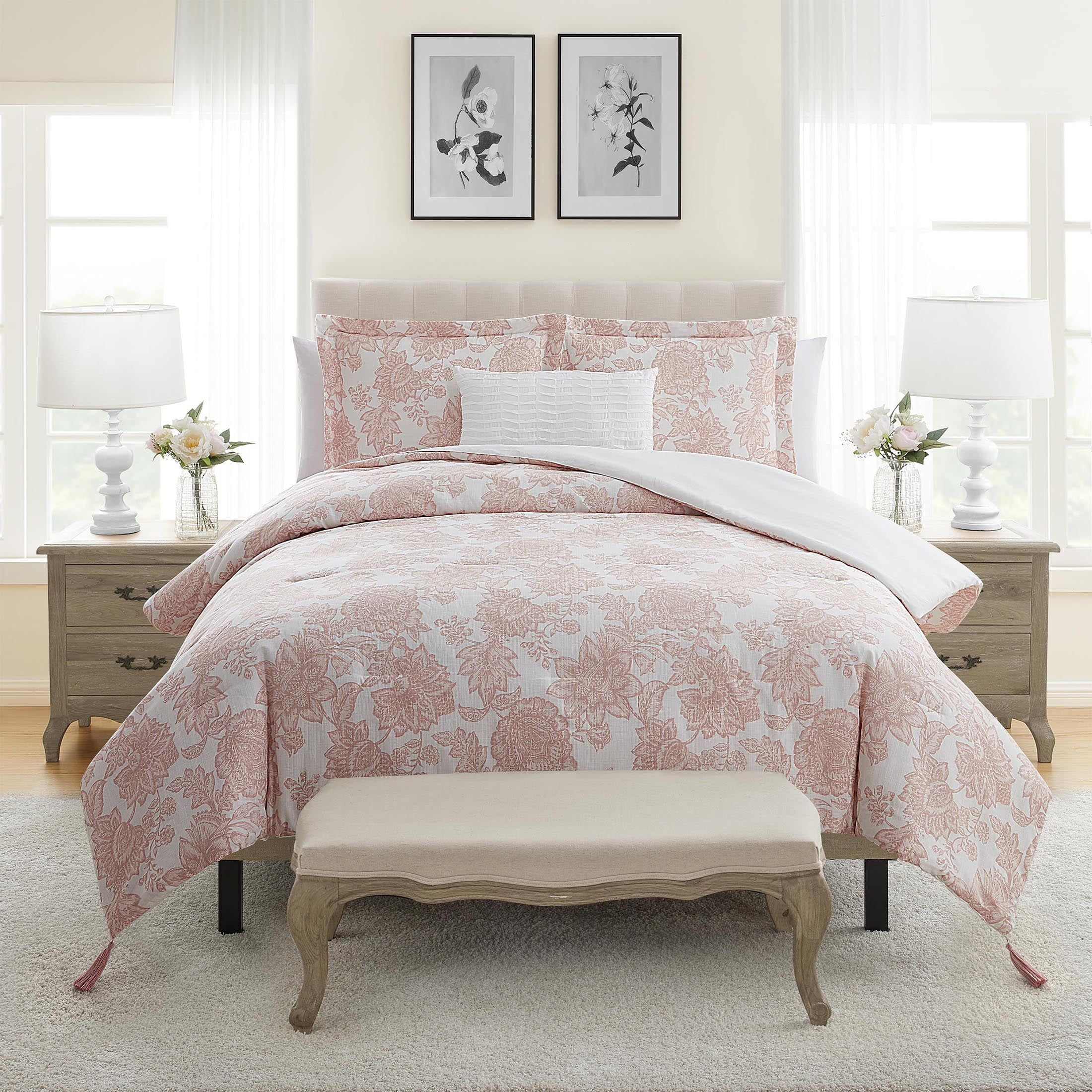My Texas House Victoria Blush Floral 4-Piece Comforter Set, King | Walmart (US)