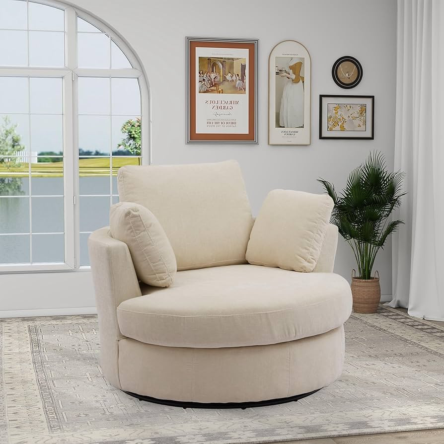 Chifee & Vingol Swivel Barrel Chair Oversized Round Chair with Pillows,Chenille,Beige | Amazon (US)