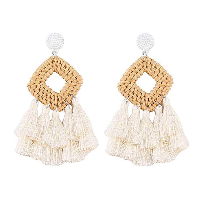 Meangel Rattan Tassel Earrings for Women Bohemian Statement Handmade Woven Drop Dangle Earrings | Amazon (US)