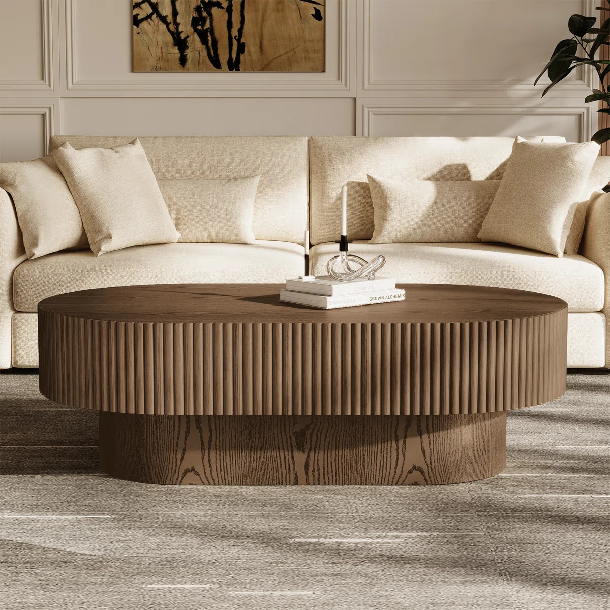 43.7'' W Solid Wood Oval Coffee Table with Fluted Design | Wayfair North America