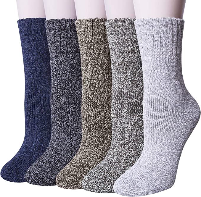 Loritta 5 Pairs Womens Vintage Style Winter Soft Warm Thick Knit Wool Crew Socks | Amazon (US)