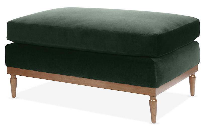Sutton Ottoman, Forest Green Velvet | One Kings Lane