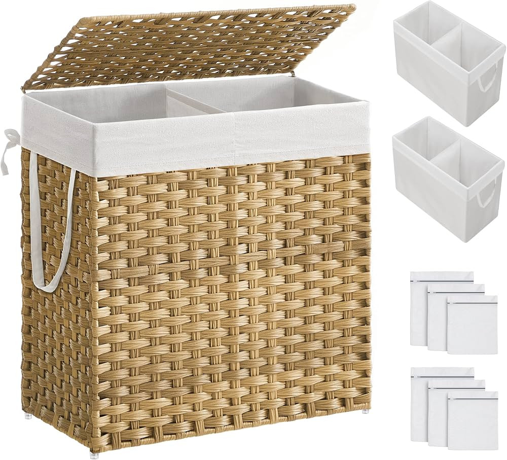 SONGMICS Laundry Hamper with Lid, 110L Clothes Hamper with 2 Removable Liner Bags, 6 Mesh Bags, W... | Amazon (US)