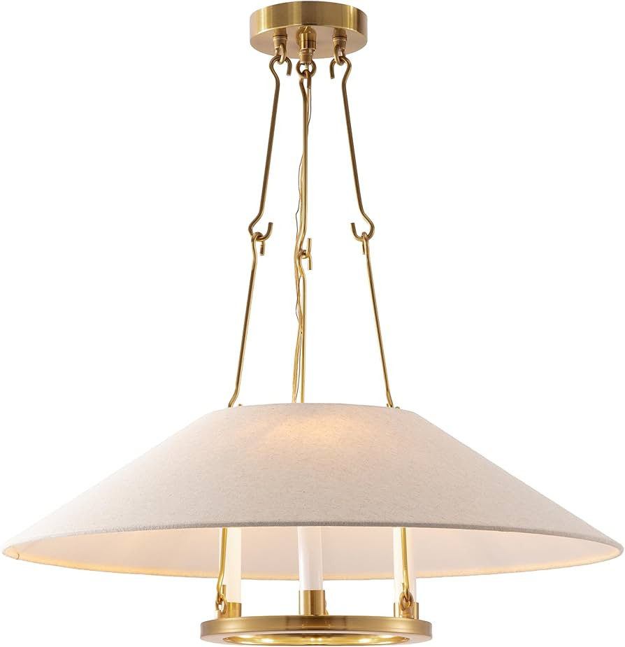 SAFAVIEH Lighting Collection – Pamila Brass Metal 3-Light 24-Inch Chandelier, Fabric Shade Ceil... | Amazon (US)