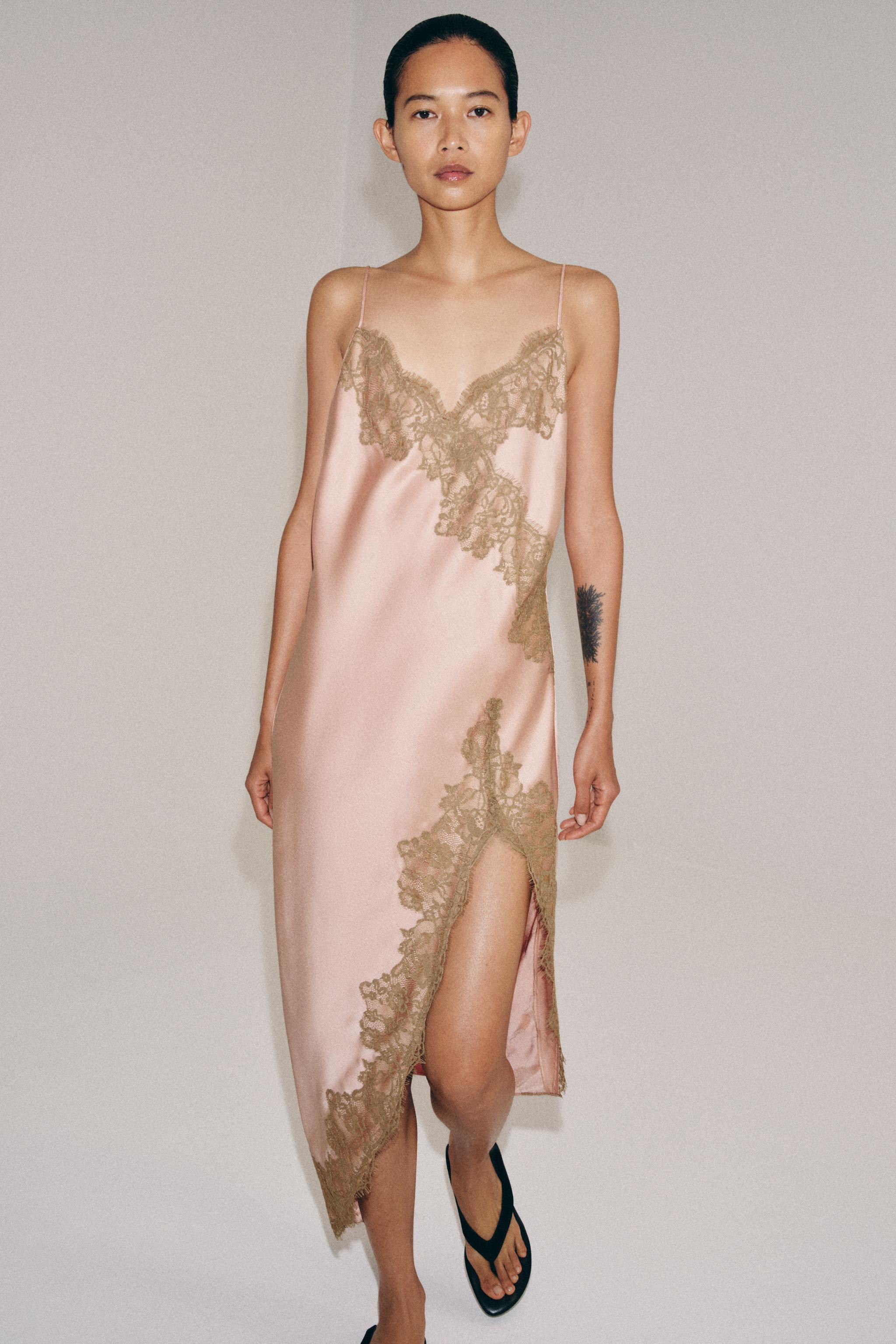 ZW COLLECTION SATIN LACE DRESS | Zara US