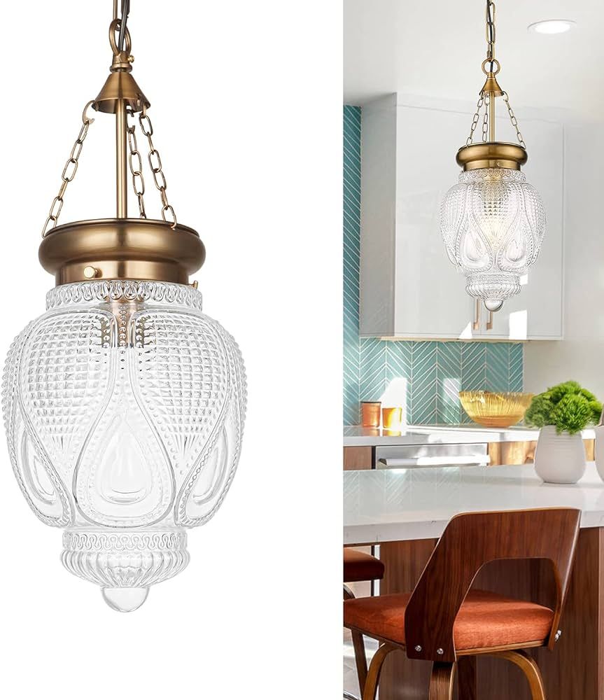 OIYIO Modern Brass Glass Pendant Light for Kitchen Island, Vintage Kitchen Pendant Lights Fixture... | Amazon (US)