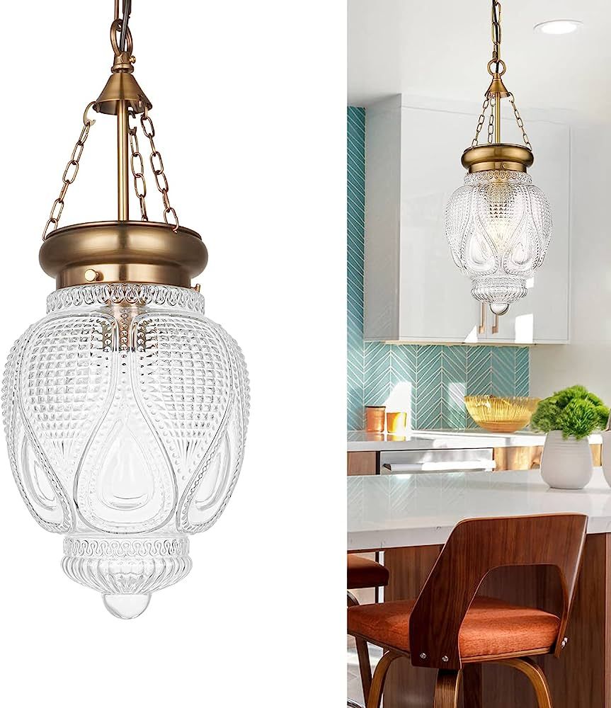OIYIO Modern Brass Glass Pendant Light for Kitchen Island, Vintage Kitchen Pendant Lights Fixture... | Amazon (US)