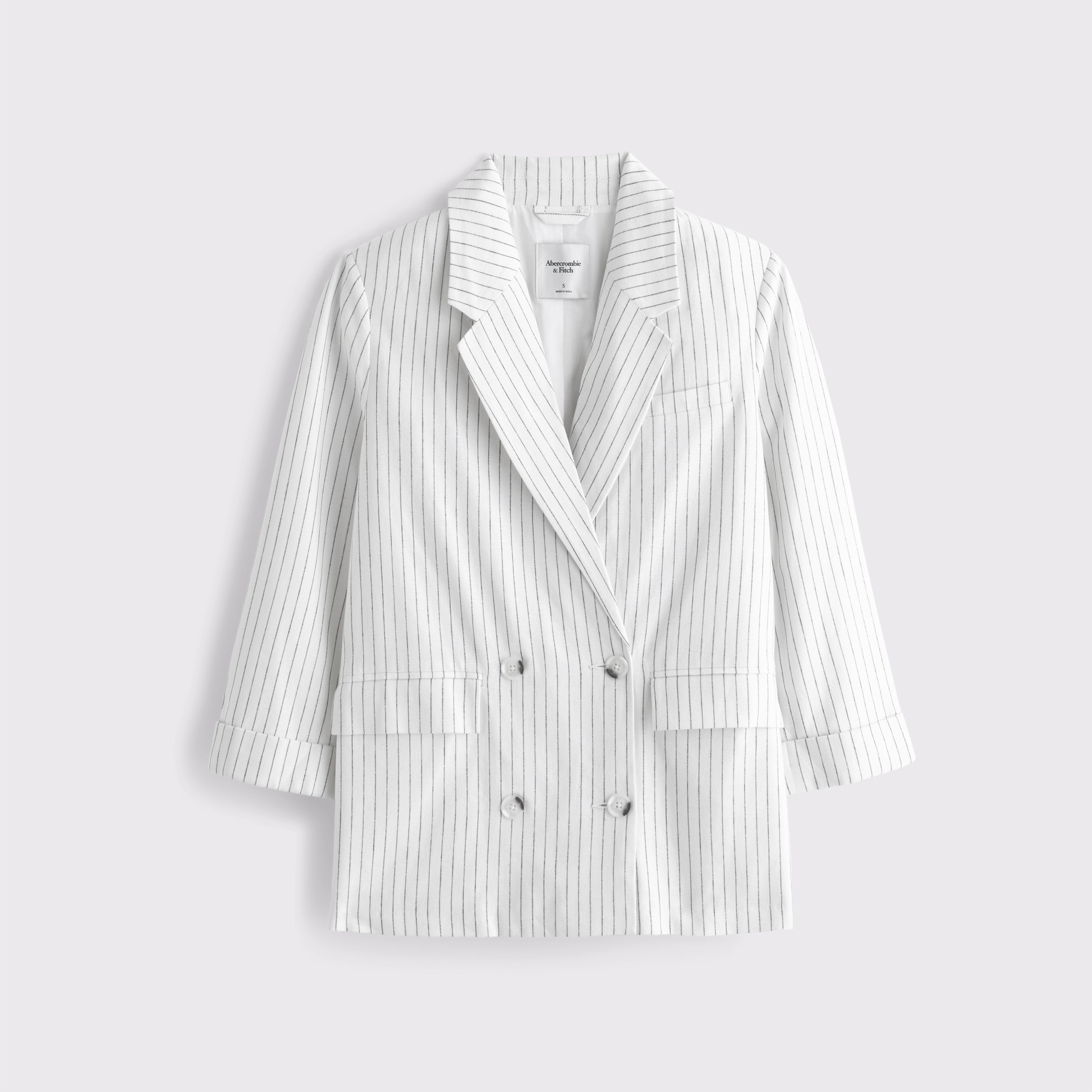 Double-Breasted Linen-Blend Slouchy Blazer | Abercrombie & Fitch (US)
