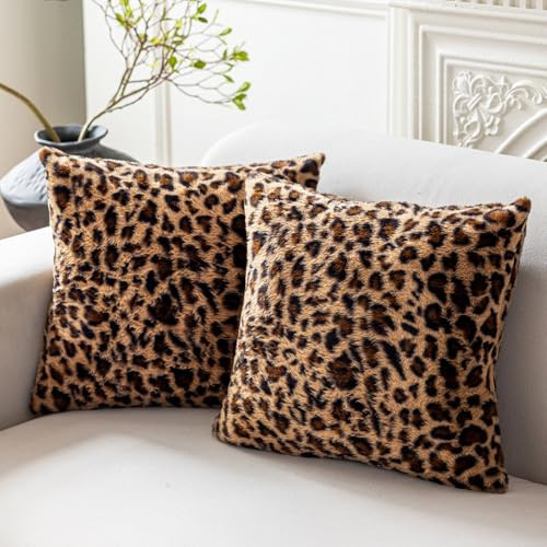 Leopard Print Pillow Covers 20x20 Set of 2, Animal Print Leopard Decor Faux Fur Fluffy Throw Pillows 20 x 20, Soft Fuzzy Decorative Cheetah Throw Pillow for Couch, Bedroom (NO PILLOW INSERTS) | Amazon (US)