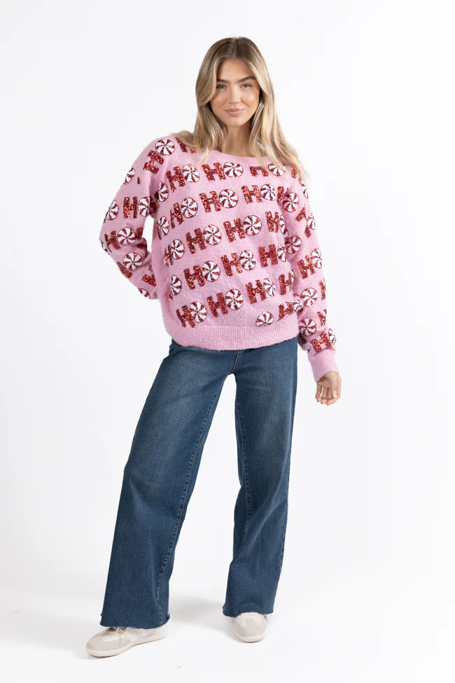 Ho Ho Ho Pink Multi Sequin Embellished Sweater FINAL SALE | Pink Lily