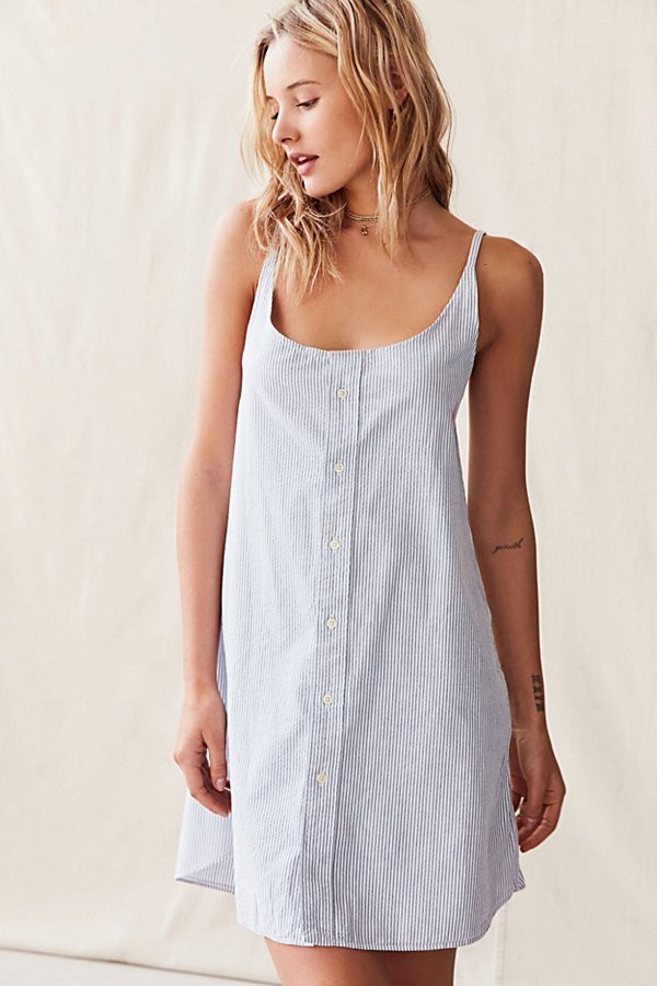 Urban Renewal Remade Oxford Mini Dress - Blue S/M at Urban Outfitters | Urban Outfitters US