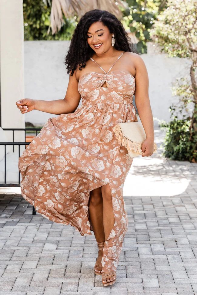 Soak In The Sun Brown Tropical Print Maxi Dress | Pink Lily