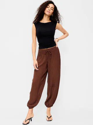 High-Waisted Crinkle Chiffon Harem Pants | Old Navy (US)