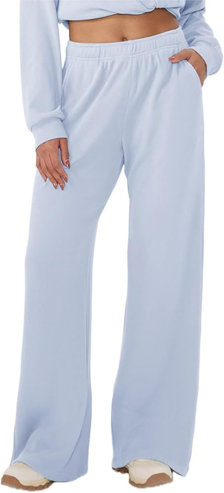 SEAUR Waffle Knit Pants Women Elastic Waisted Straight Leg Yoga Sweatpants with Pocket Workout Jo... | Amazon (US)