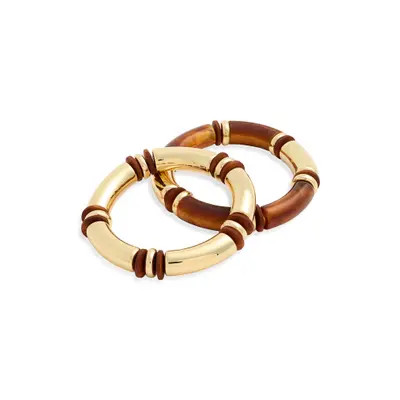 Nordstrom Set of 2 Tube Bead Stretch Bracelets in Rainbow Multi- Gold at Nordstrom | Nordstrom