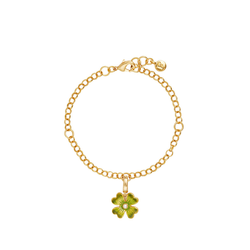 Fable England Lucky Clover & Pearl Charm Bracelet in Gold at Nordstrom | Nordstrom