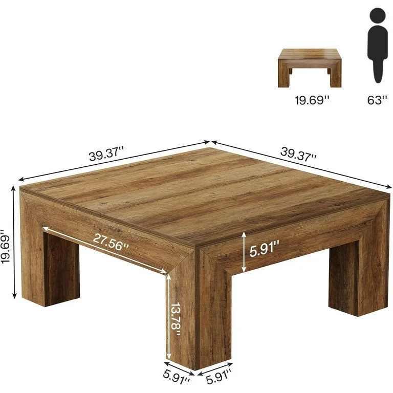 Finmind 39.4-Inch Square Coffee Table for Living Room, Farmhouse All Wood Accent Center Cocktail ... | Walmart (US)