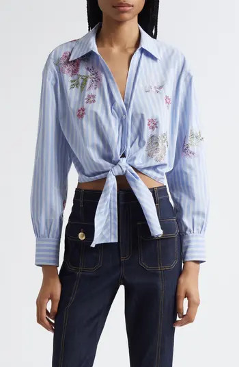 Hannah Stripe Embellished Tie Hem Shirt | Nordstrom