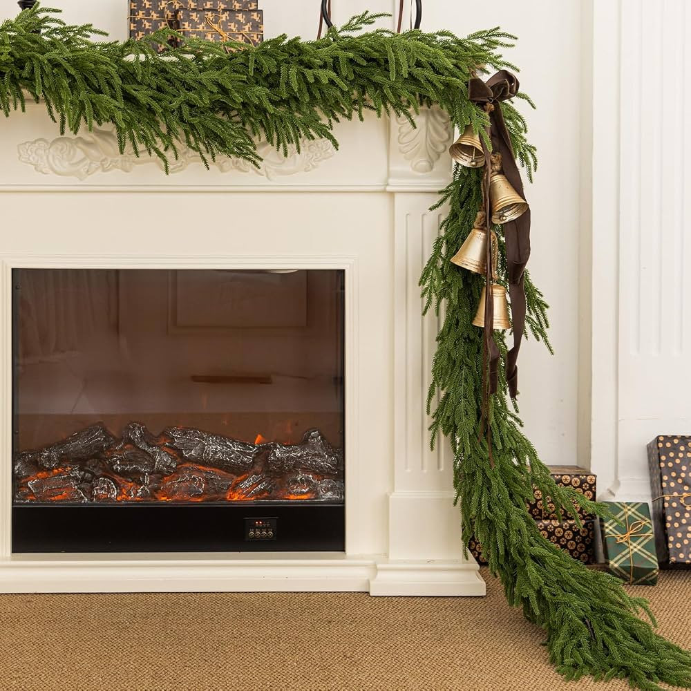 MISSPIN 9FT Artificial Norfolk Pine Garlands, Real Touch Winter Pine Garland, Green Artificial Gr... | Amazon (US)