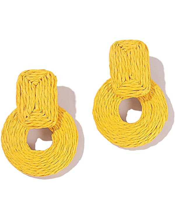 Statement Raffia Earrings Cute Boho Earrings Rattan Dangle Earrings Handmade Straw Wrap Earrings ... | Amazon (US)