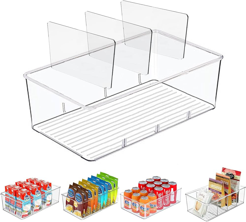 5 Pack Pantry Organizer and Storage Bins with Removable Dividers, Snack Organizer for Pantry, Chi... | Amazon (US)