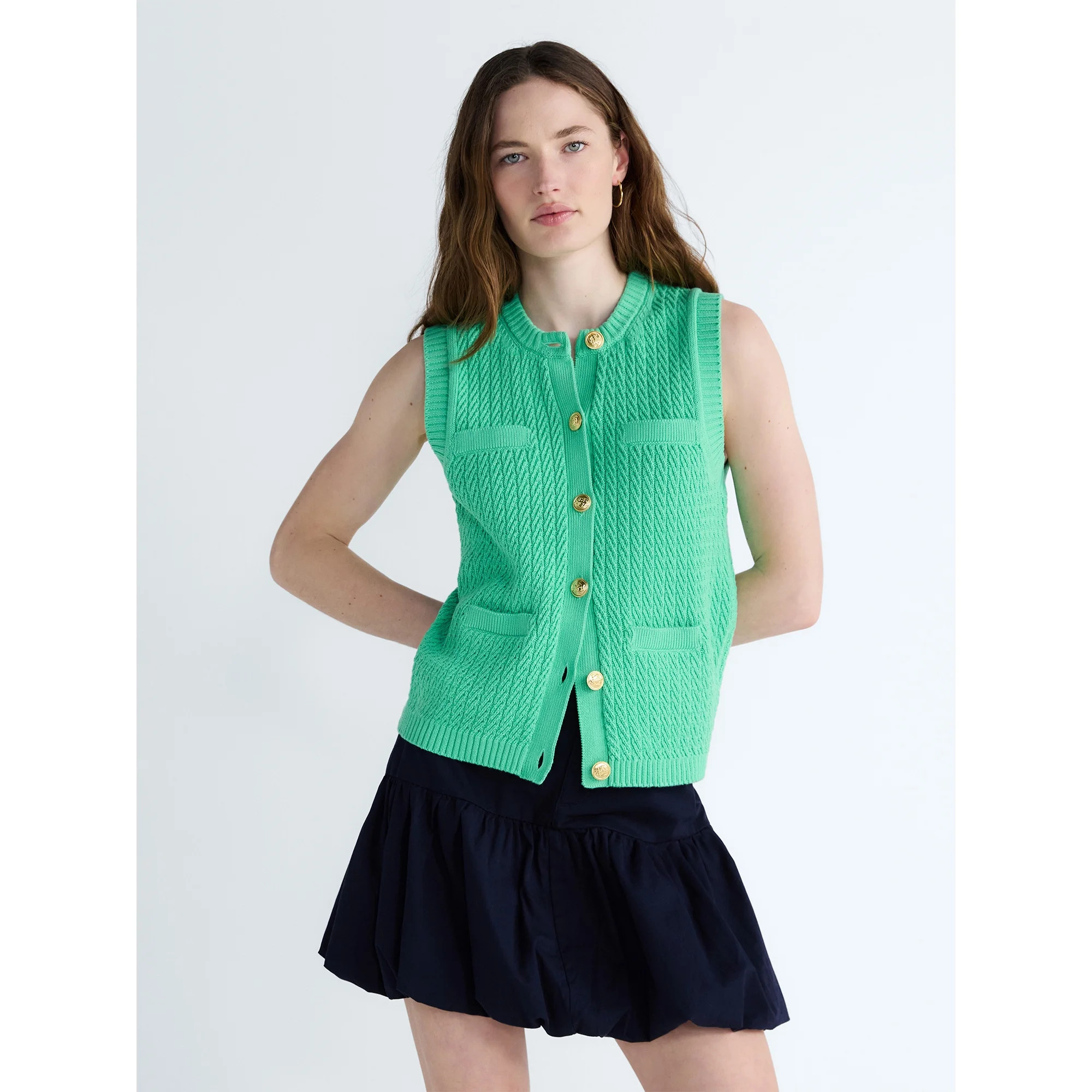 Free Assembly Women's and Women's Plus Button Front Cable Knit Sweater Vest, Lightweight, Sizes X... | Walmart (US)