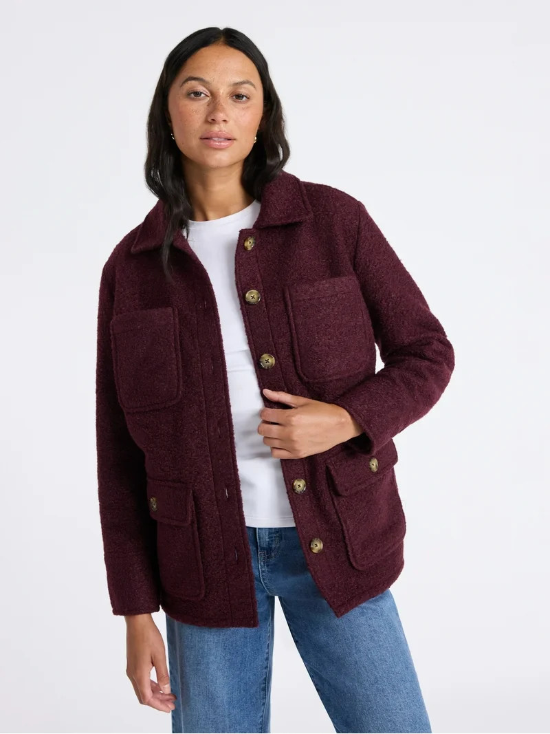 Time and Tru Women's Boucle Utility Shacket, Midweight, Sizes XS-XXXL | Walmart (US)