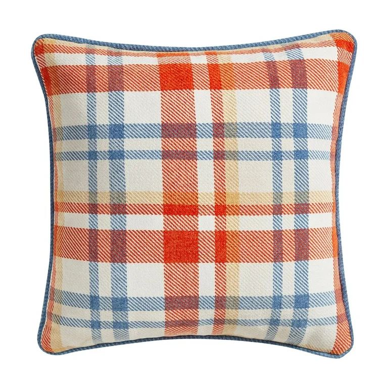 Way to Celebrate 18" x 18" Multicolor Plaid Chenille Decorative Pillow | Walmart (US)