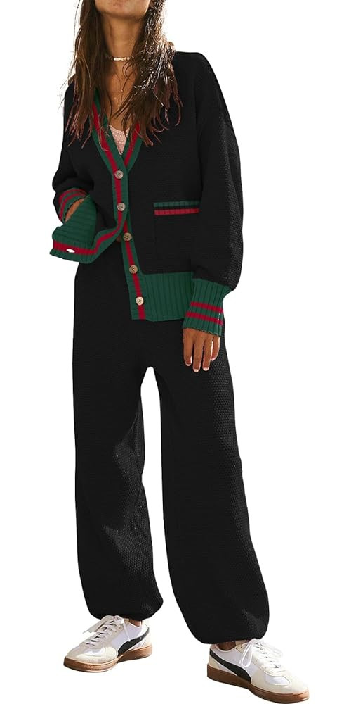 ETCYY NEW Women's 2 Piece Outfit Lounge Set Trendy Cardigan Sweater Pants Sets V Neck Button Pock... | Amazon (US)
