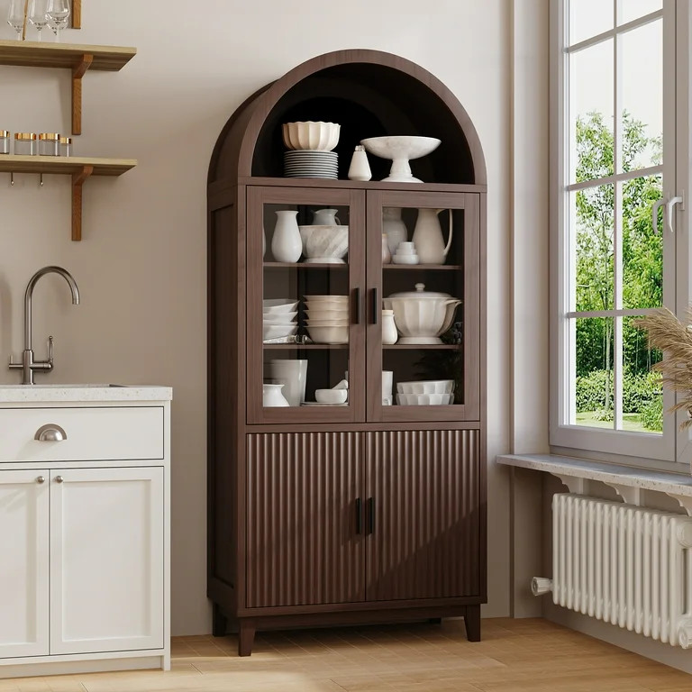 VEANERWOOD 71" Tall Arch Cabinet, Wood Fluted Kitchen Pantry Storage Cabinet with 4 Doors and 6 S... | Walmart (US)