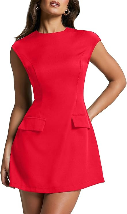 oten Women's Sexy Cap Sleeve Mock Neck Mini Dress A-Line Flare Club Night Out Party Short Dresses | Amazon (US)