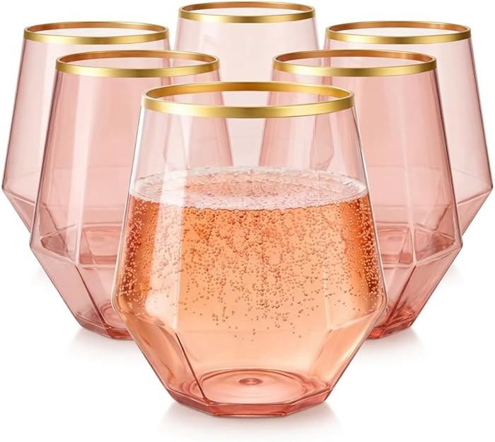 40 count Diamond Unbreakable Stemless Plastic Wine Champagne Whiskey Glasses Elegant Durable Disp... | Amazon (US)