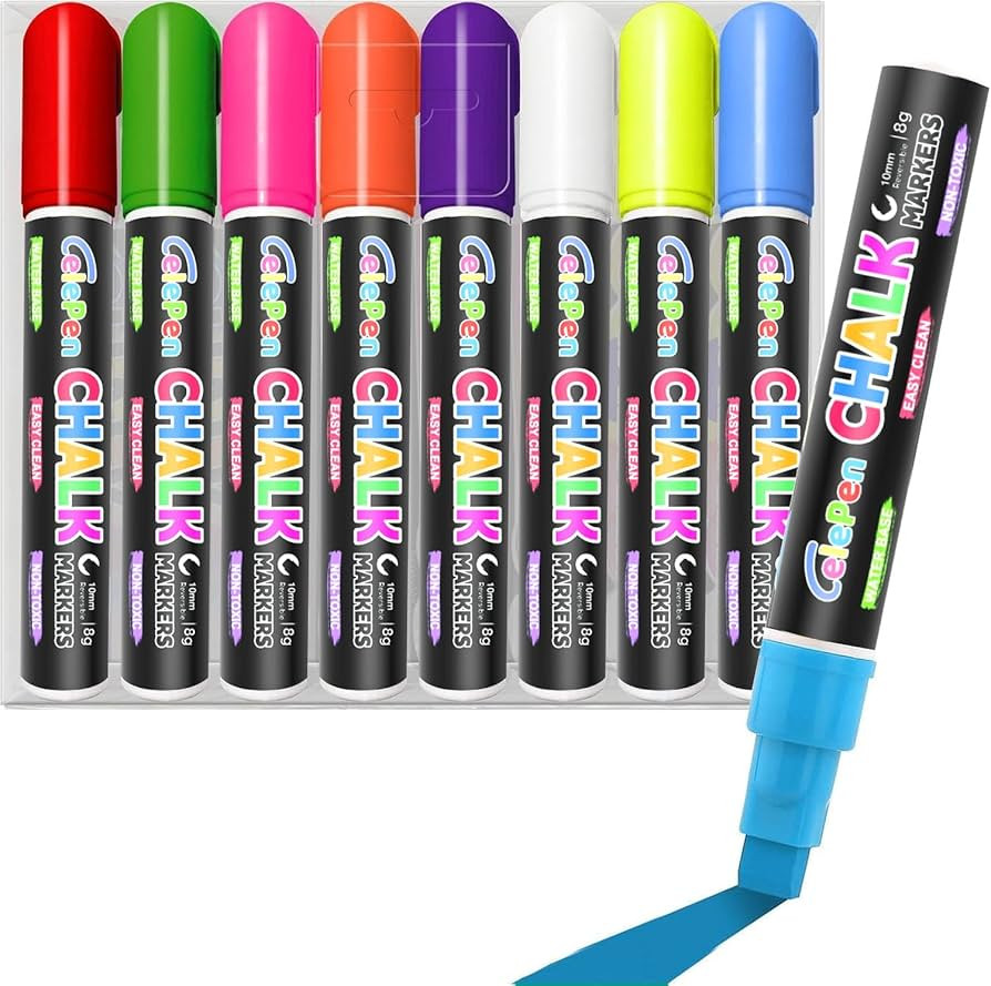 Celepen Window Chalk Markers for Cars Glass Washable, 8 Colors Jumbo Liquid Chalk Marker Pens wit... | Amazon (US)