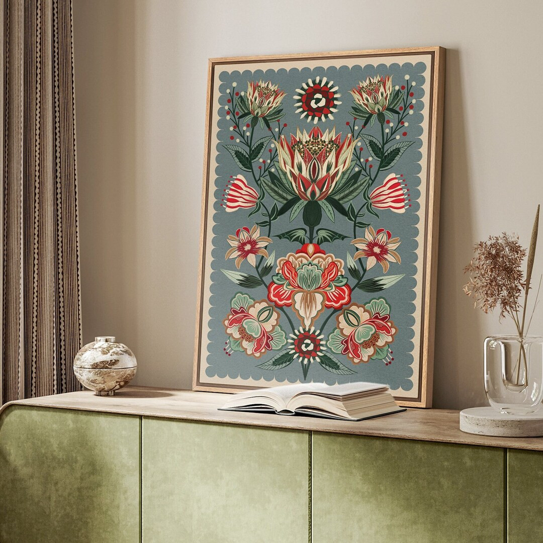 Framed Canvas Wall Art Abstract Flowers Floral Botanical Print Minimalist Mid Century Modern Art ... | Etsy (US)