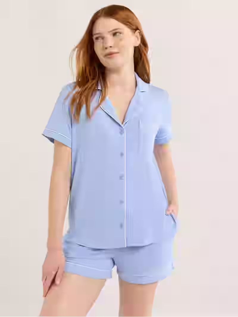 Joyspun Women’s Dreamy Soft Collection Short Sleeve Knit Notch Collar Top and Shorts Pajama Set... | Walmart (US)