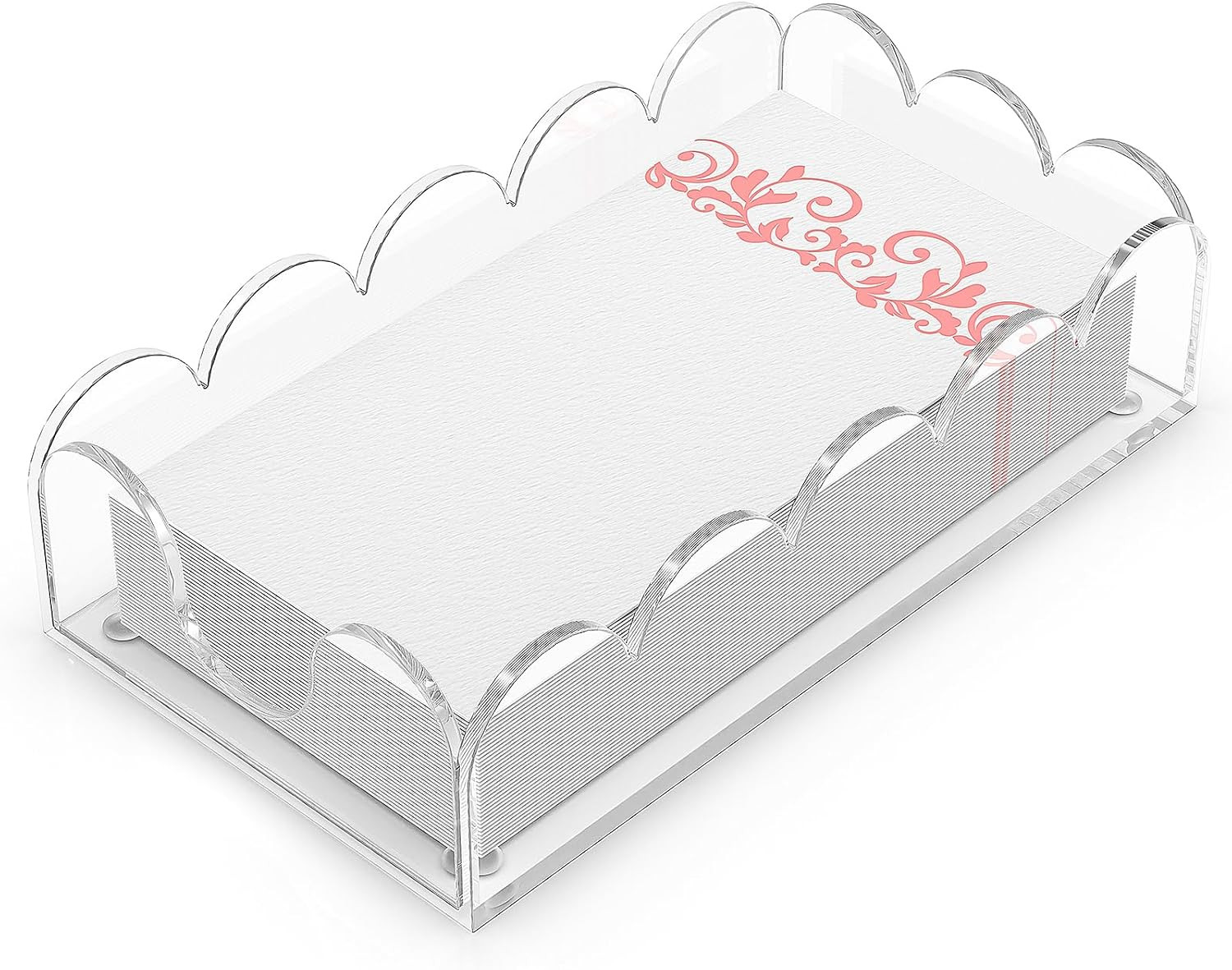 LUGUNU Acrylic Napkin Holder Bathroom Scalloped Tray Clear Guest Towel Holder for Disposable Paper Bathroom Kitchen Dining Room Hand Towel Accessories 9x5.1x2.4 inch | Amazon (US)