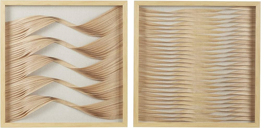 Deco 79 Wood Abstract Handmade Shadow Box with Rattan Weaving, Set of 2 24"W, 24"H, Brown | Amazon (US)