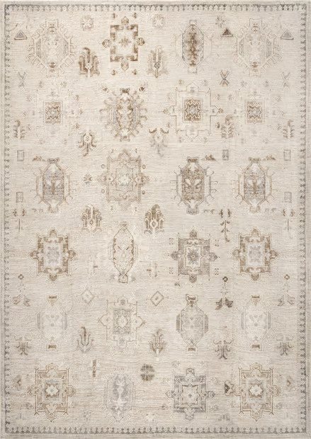 Beige Brenda Hazy Heraldry Washable Area Rug | Rugs USA