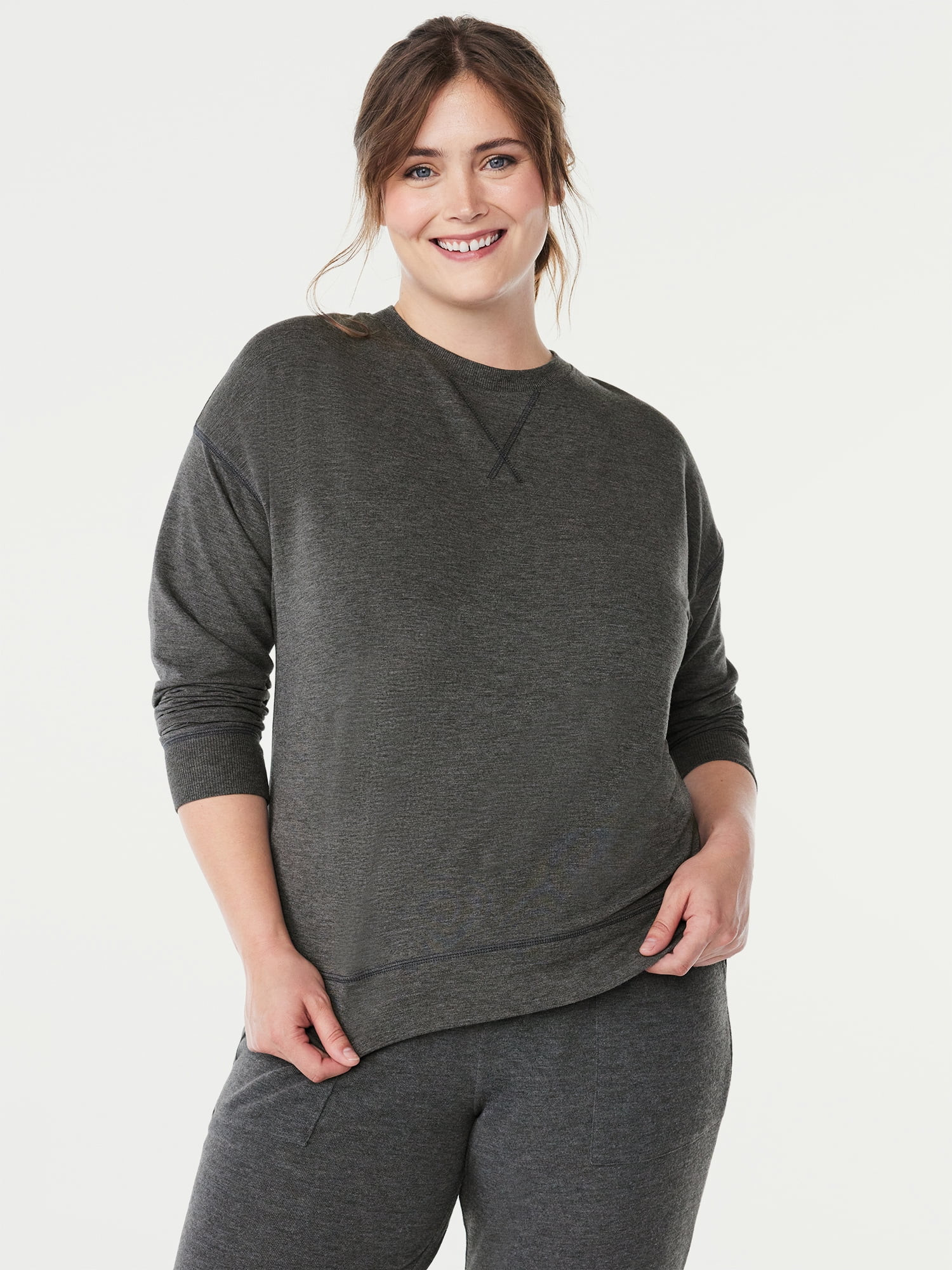 Joyspun Women's French Terry Sleep Top with Long Sleeves, Sizes XS to 3X - Walmart.com | Walmart (US)