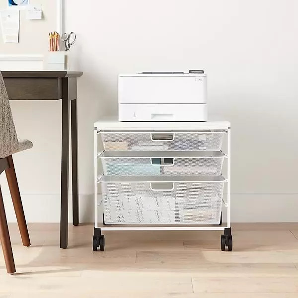 Elfa Mesh Rolling Cart with Drawers | The Container Store