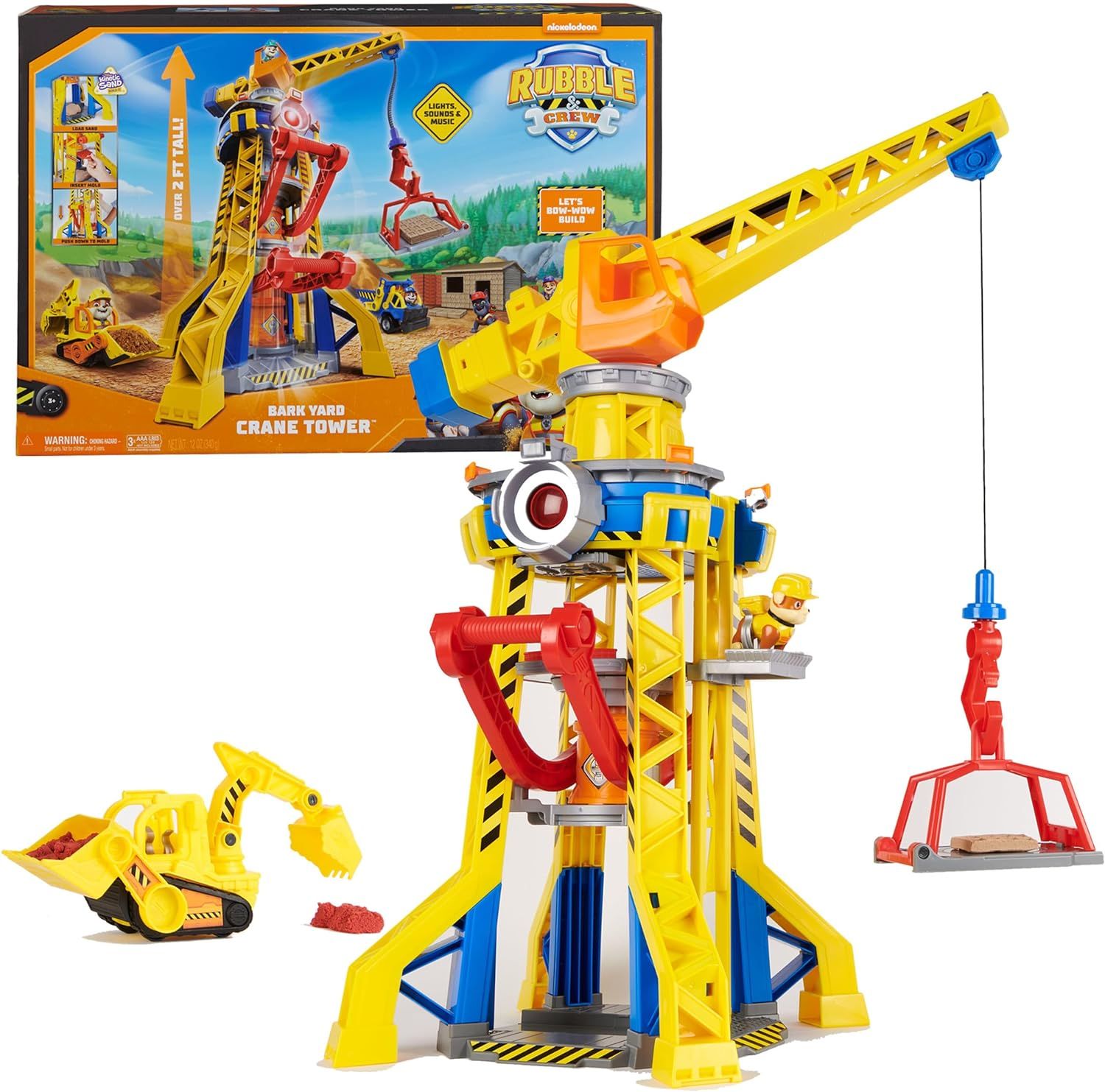 Rubble & Crew, Bark Yard Crane Tower Playset with Rubble Action Figure, Toy Bulldozer & Kinetic B... | Amazon (US)