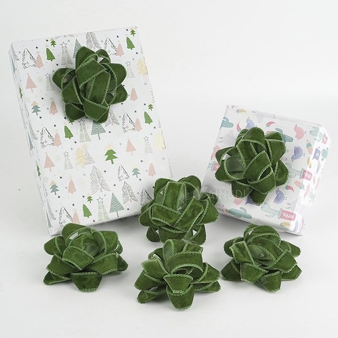 AIMUDI Moss Green Velvet Gift Bows 4.5'' Present Bows for Gift Wrapping Self Adhesive Gift Wrap B... | Amazon (US)