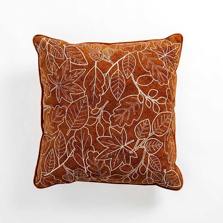 Rust and White Embroidered Botanical Pillow | Kirkland's Home