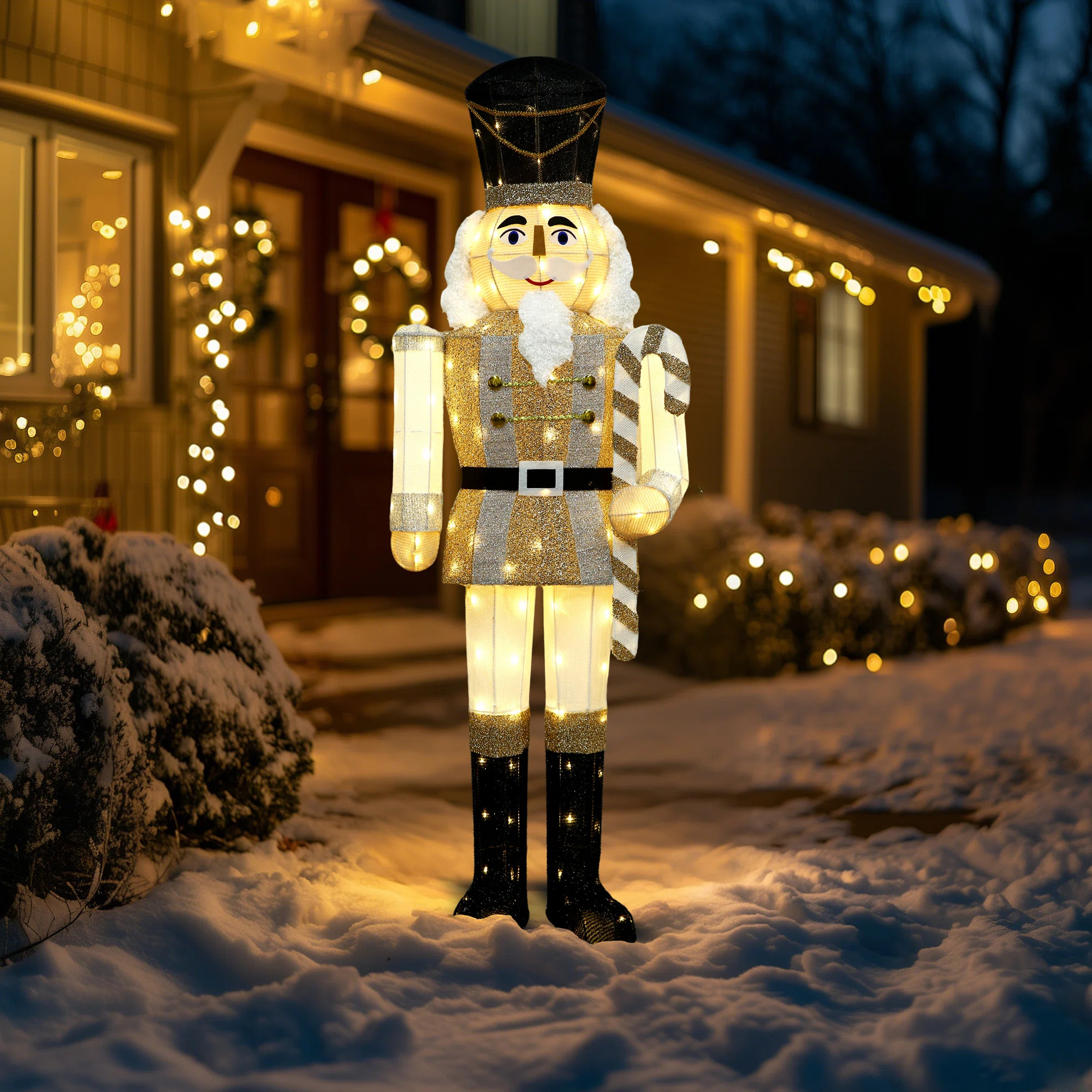 61-Inch Gold Nutcracker Lighted Soldier Outdoor Christmas Decorations Lighted Display | Wayfair North America