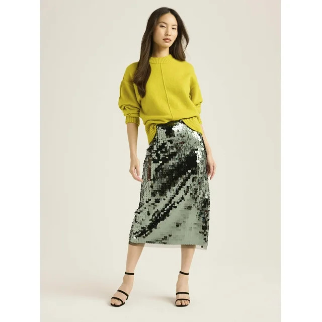 Scoop Women's & Women's Plus Paillette Sequin Midi Skirt, Sizes XS-4X | Walmart (US)